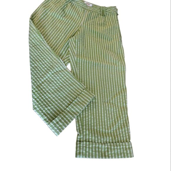 VTG 80s Lime Green Striped High Waist Stretch Mom Capri Pants SZ 8 - Picture 7 of 13